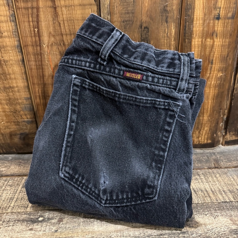 Vintage Rustler Jeans Mens Size 36x32 Black Faded Denim Jeans Straight Leg Y2K